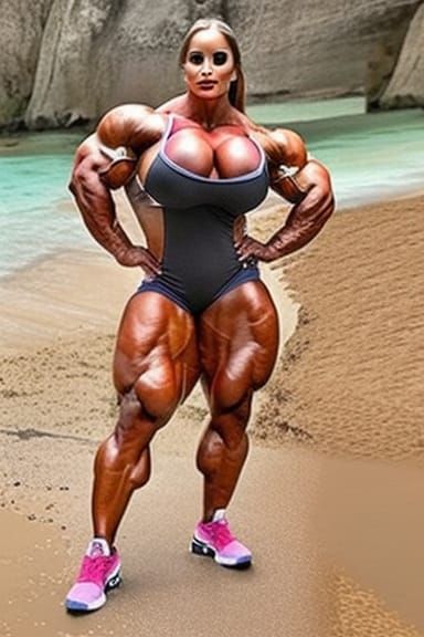 Overweight Woman as Bodybuilder Superhero in Nightclub