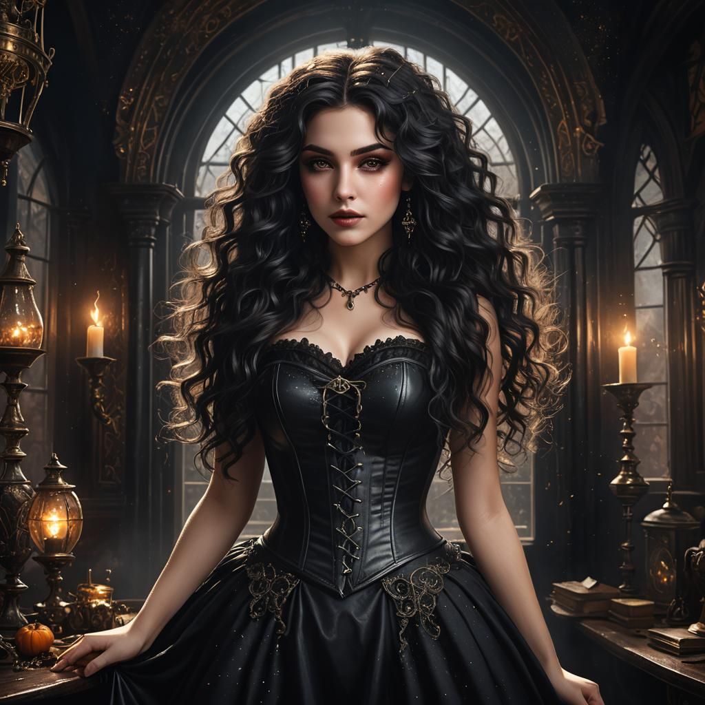 Gothic Witch in Sunlit Victorian Interior