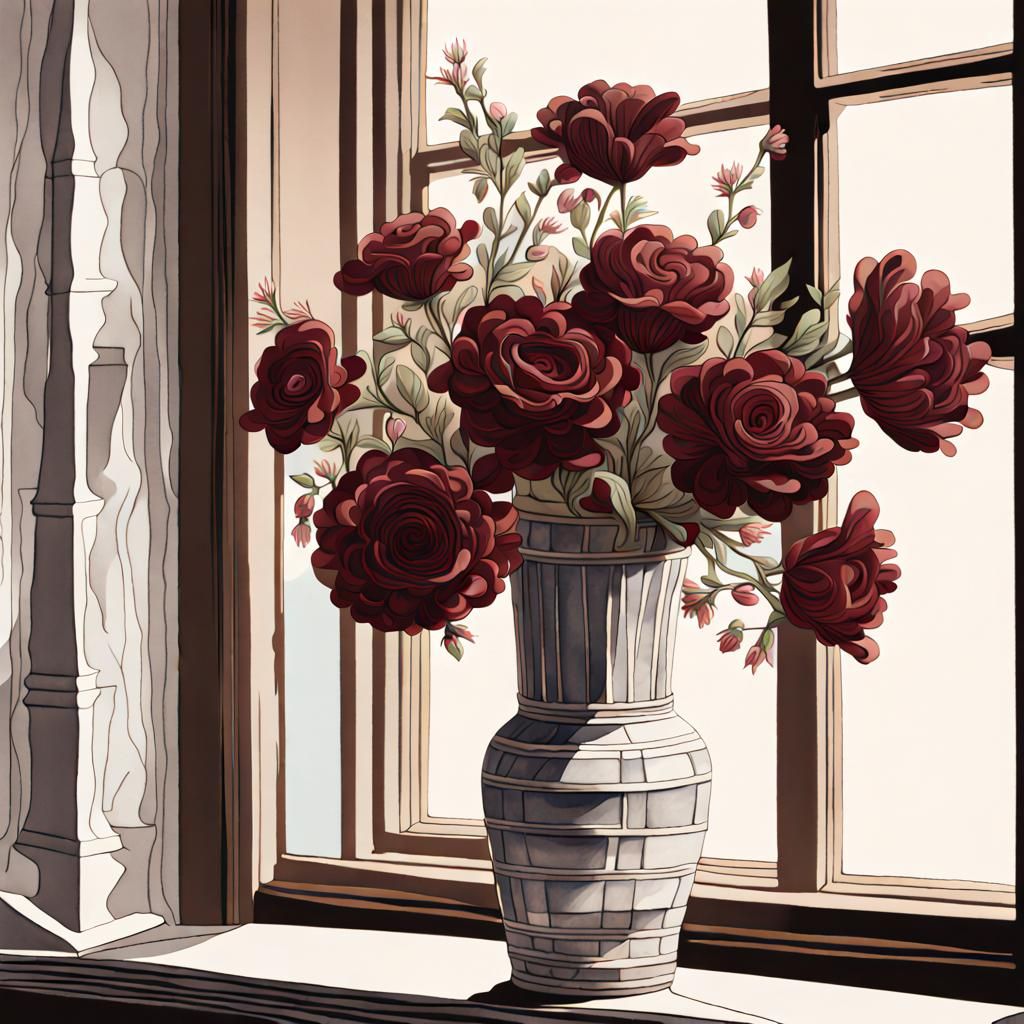 Elegant Still Life: Newspaper Vase in Gouache Watercolor