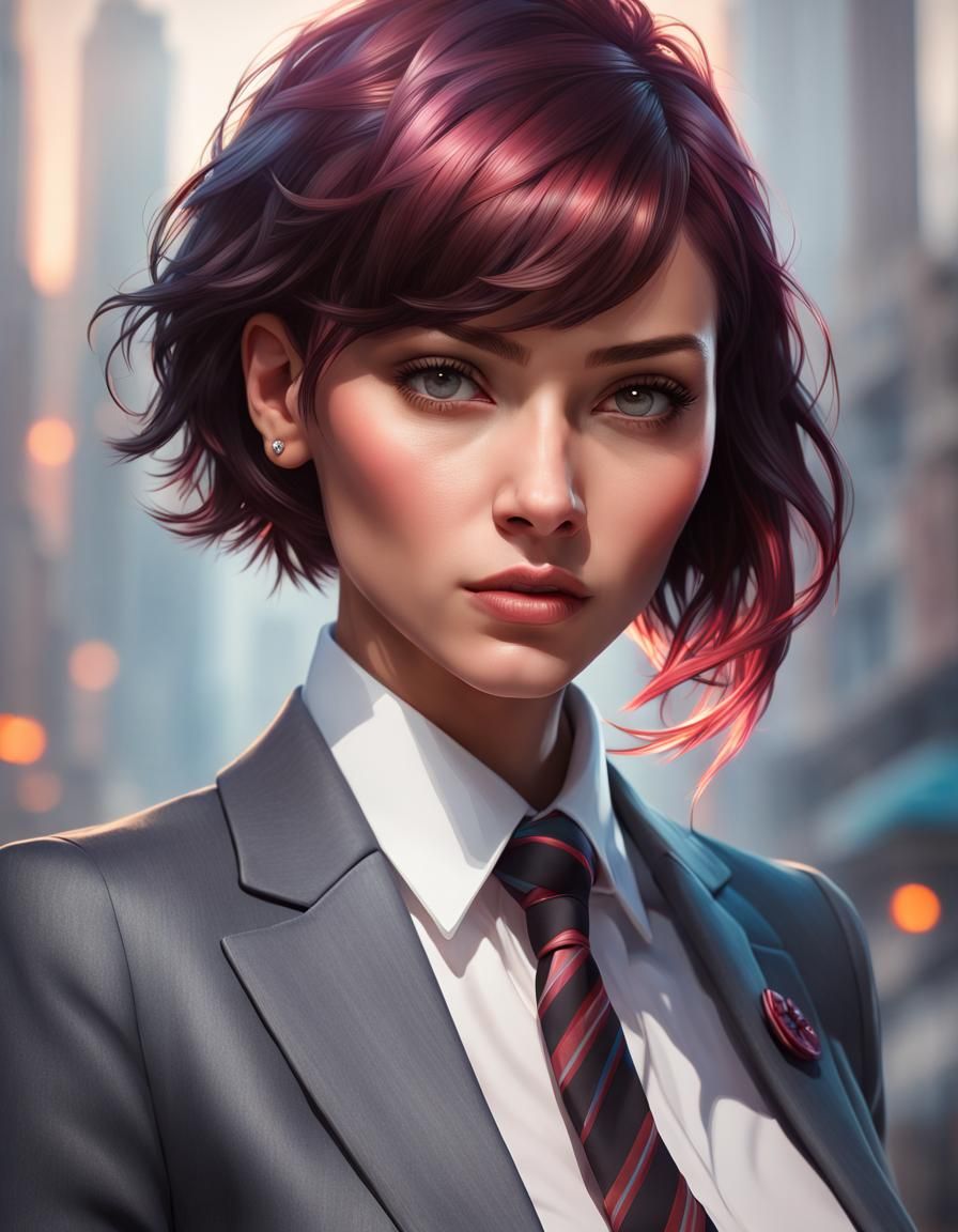 Woman in Suit: Hyperdetailed Art Nouveau Portrait