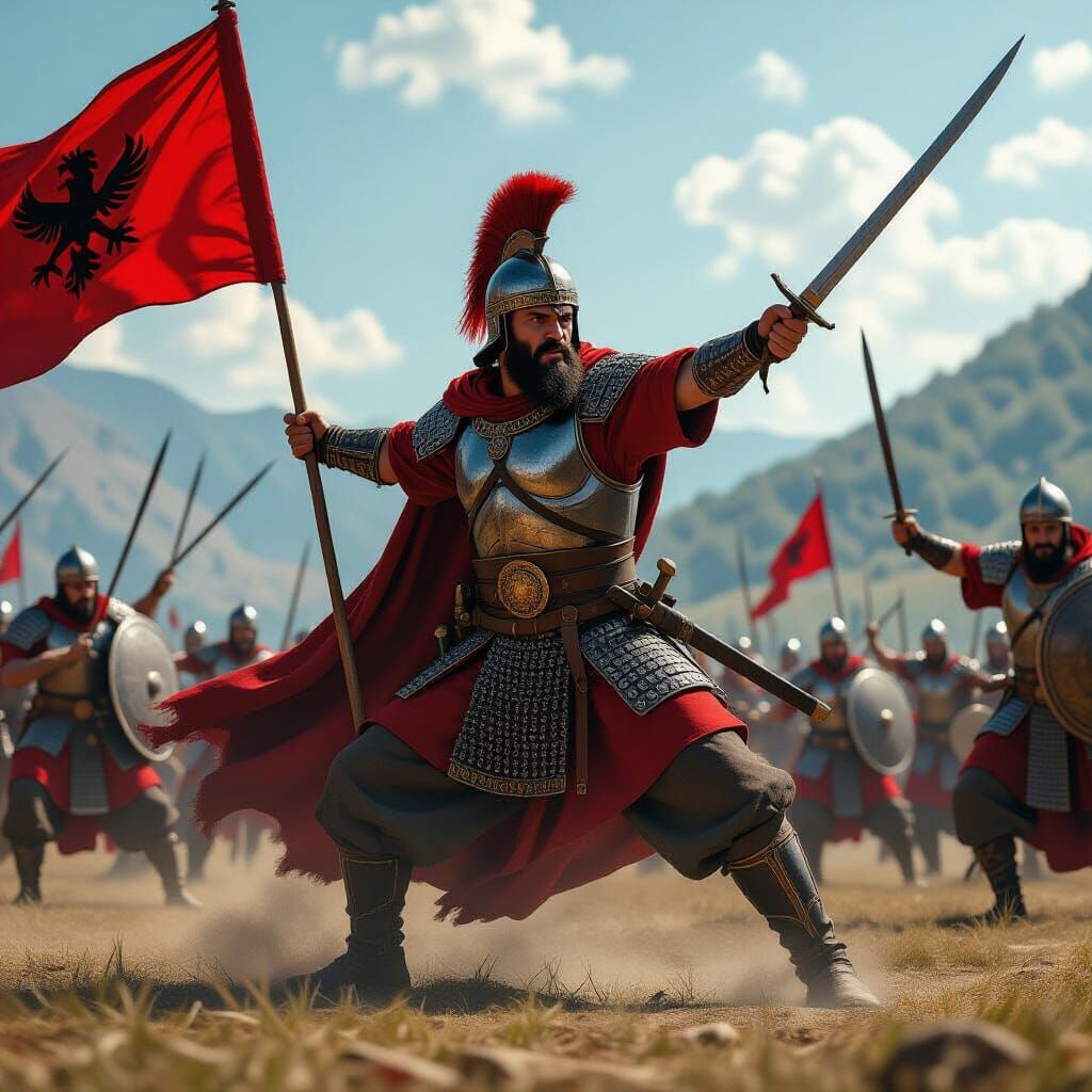 Albanian Warrior Skanderbeg Fighting in War