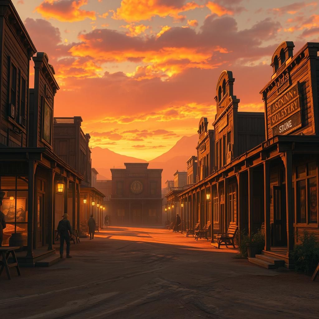 Western Town at Dusk in Vibrant Anime Style