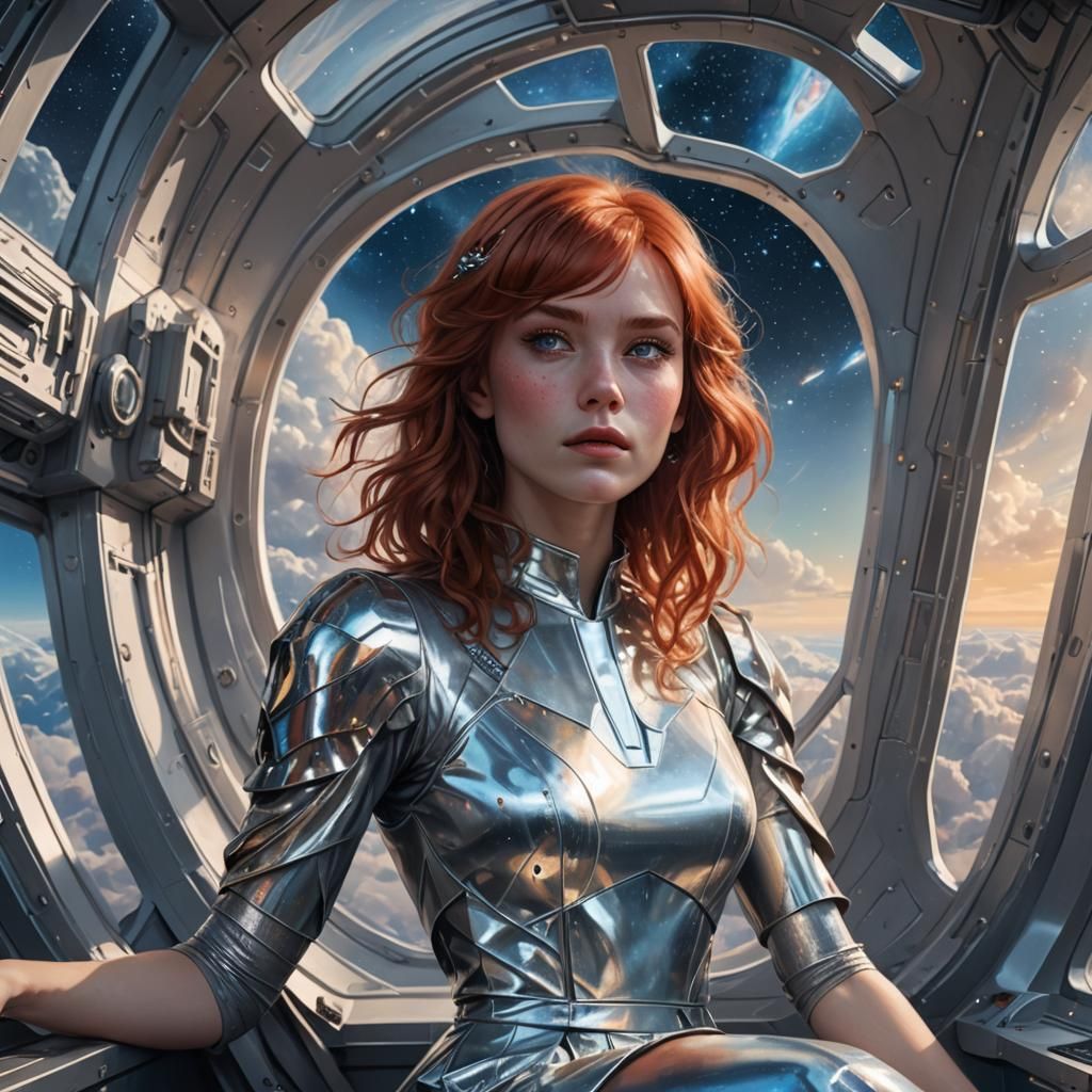 Futuristic Woman on Spaceship in Digital Art Style