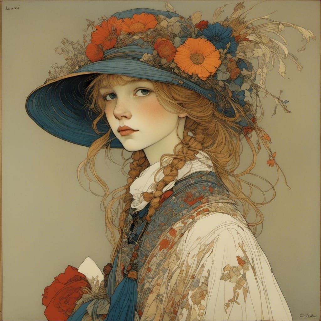 Beautiful Girl in Folk Art Impressionism