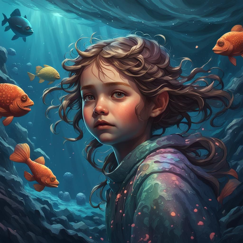 Underwater Portrait of a Little Girl: Hyperdetailed Art