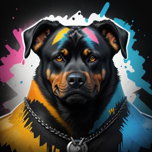 Anthropomorphic Rottweiler in Vibrant Graffiti Art Style