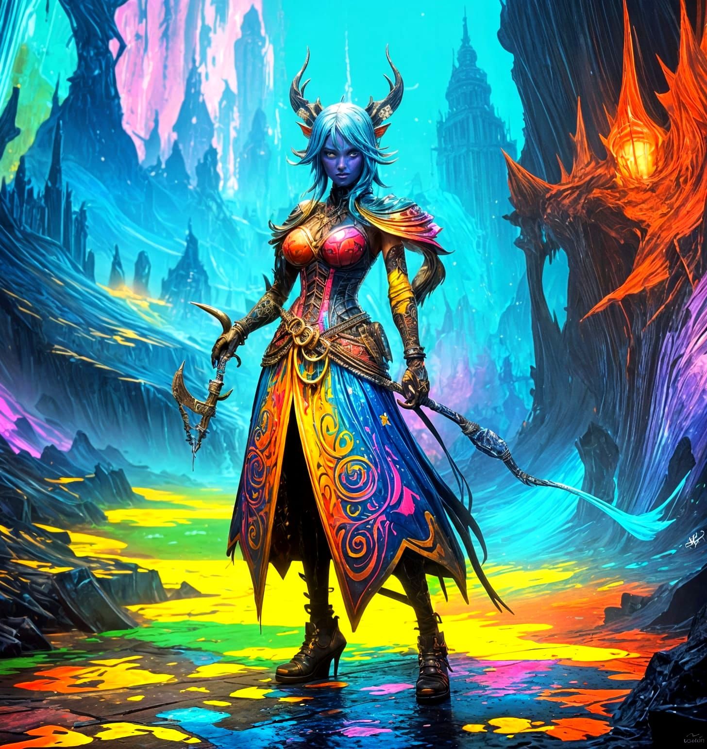 Surreal Fantasy Sidhe in Vibrant Oil Gouache Style