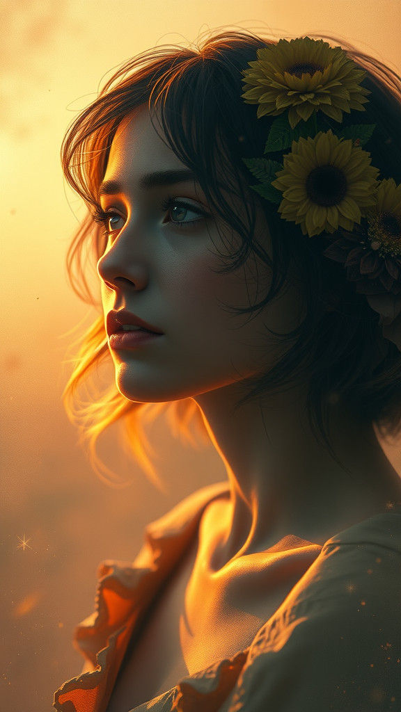 Contemplative Woman in Dreamy Digital Art Style