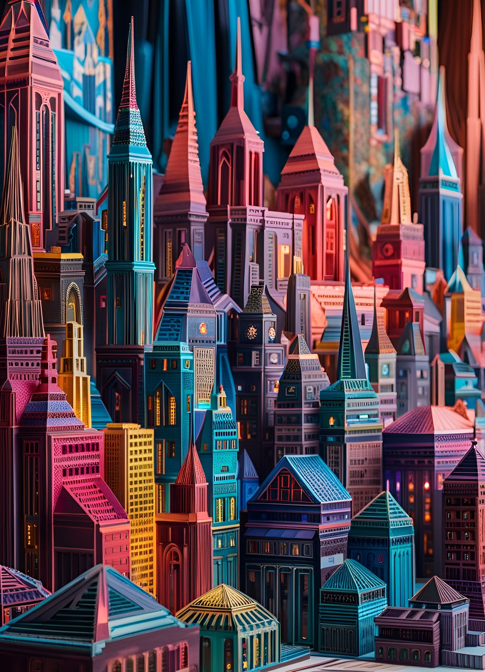 Multicolored Origami Cityscape Inspired by Kinetic Art