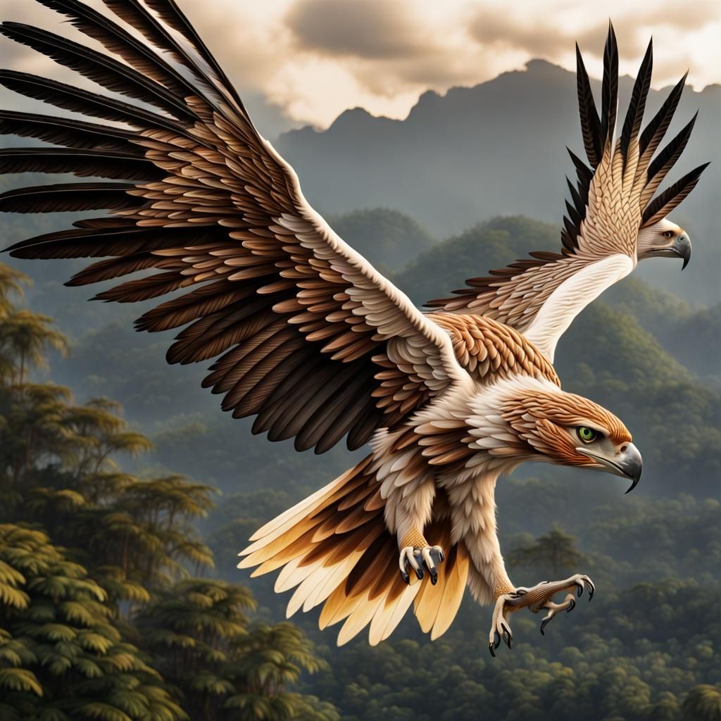 Golden Philippine Eagle Soaring Over Mountains