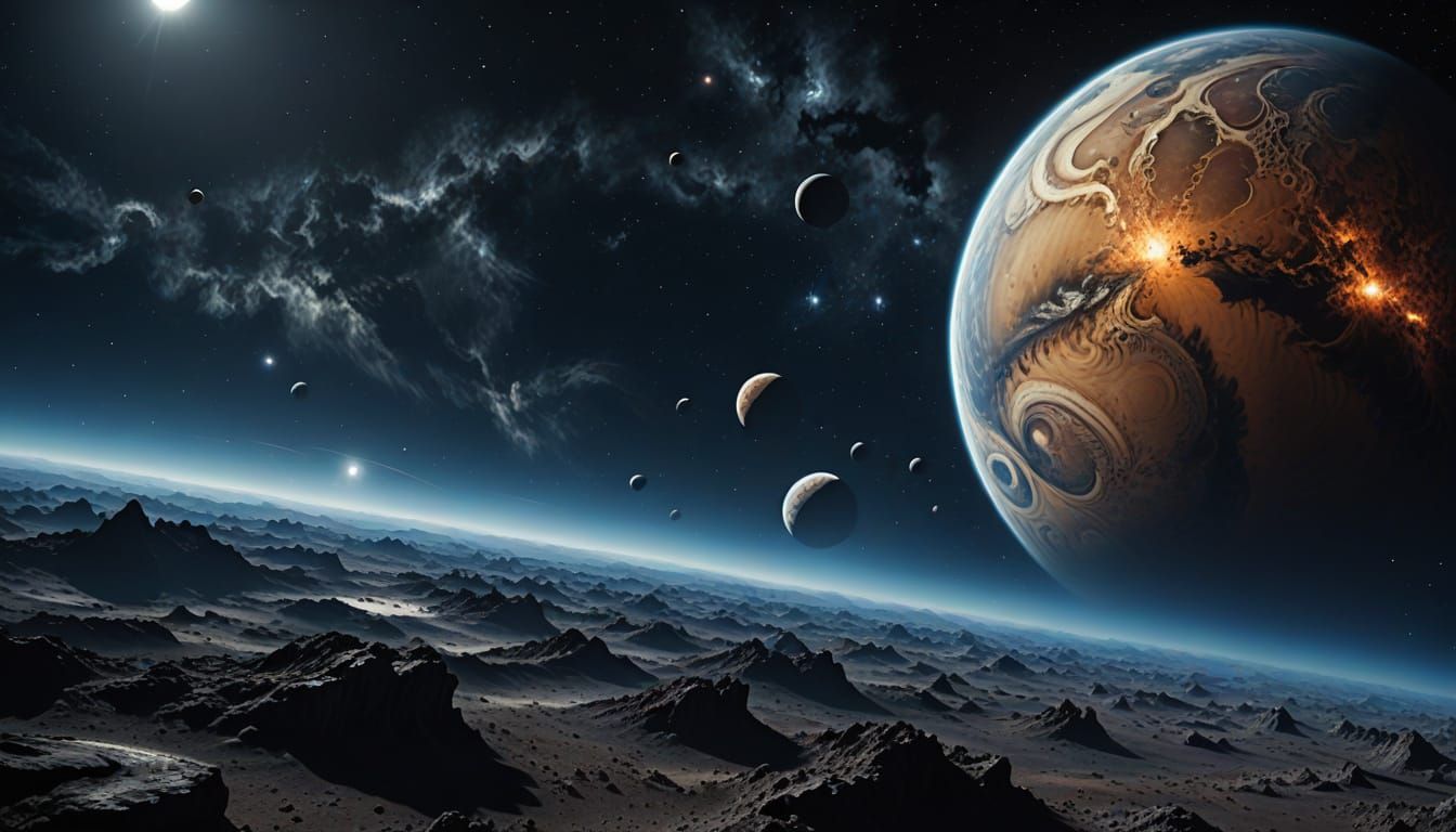 Realistic Jupiter Gas Giant Planet in Orbit with Swirling Cl...