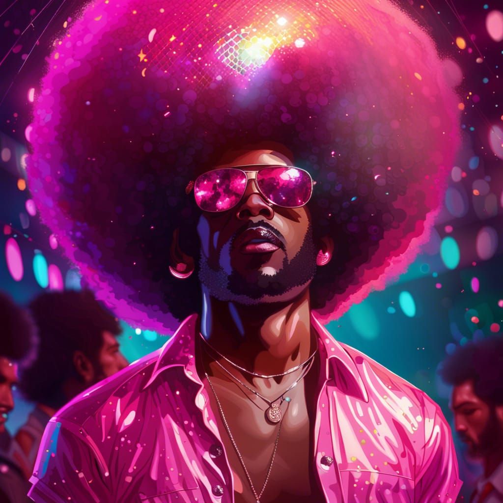Man with Afro at 1980s Disco Party