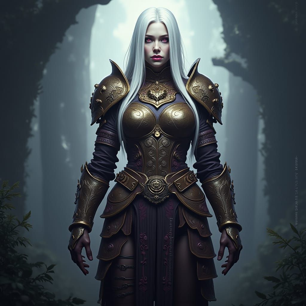 Albino Giantess in Leather Armor: Dark Fantasy Digital Art