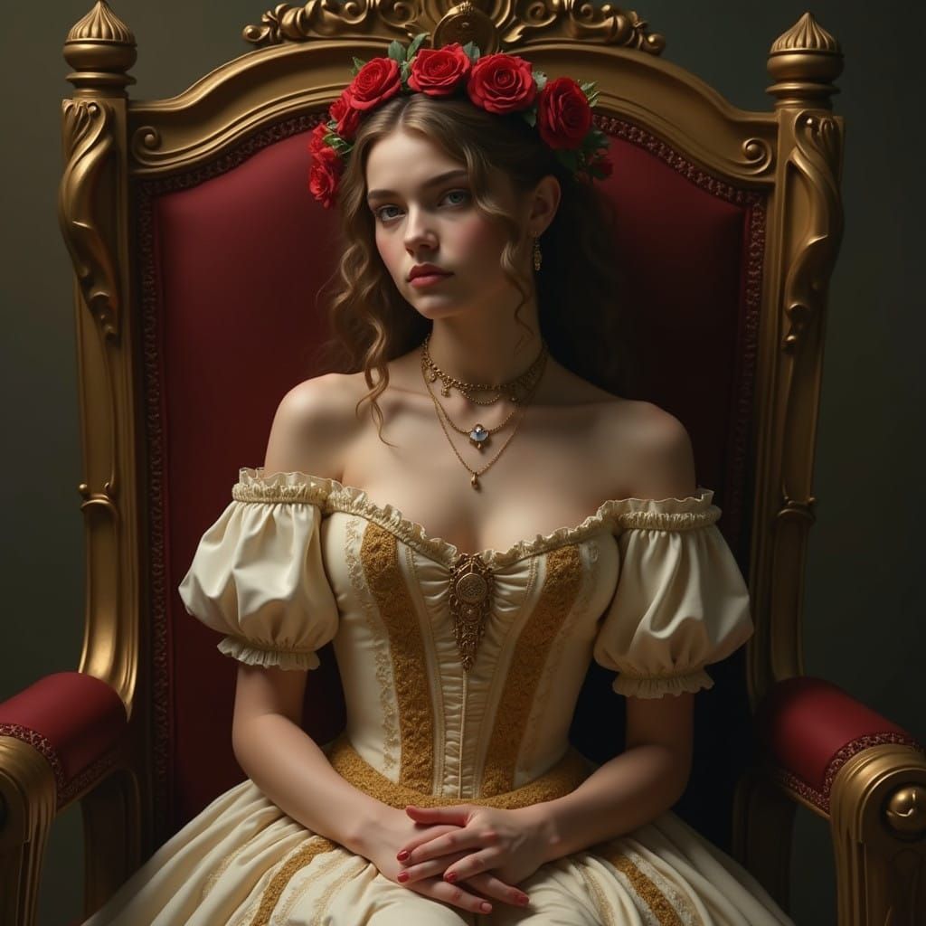 A Regal Fantasy Portrait of a Lannister Noblewoman in Crimso...