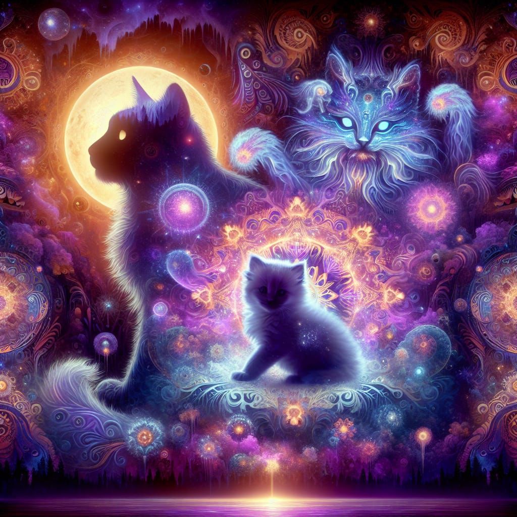 Double Exposure Cat with Ghostly Patronus Kitten