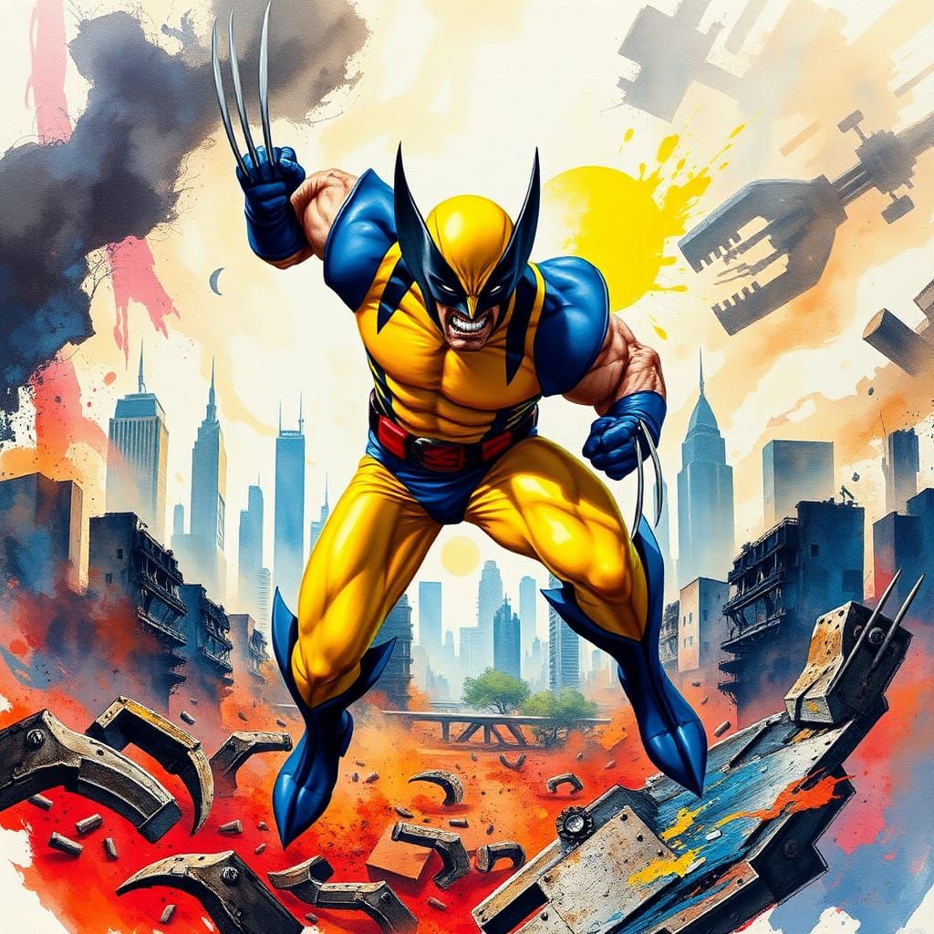 Wolverine in Combat: Heavy Metal Impasto Art Deco