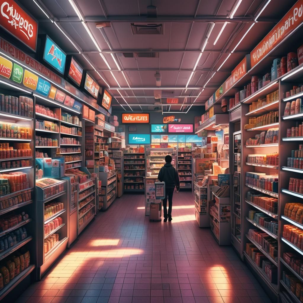Endless Convenience Store in Surreal Digital Art