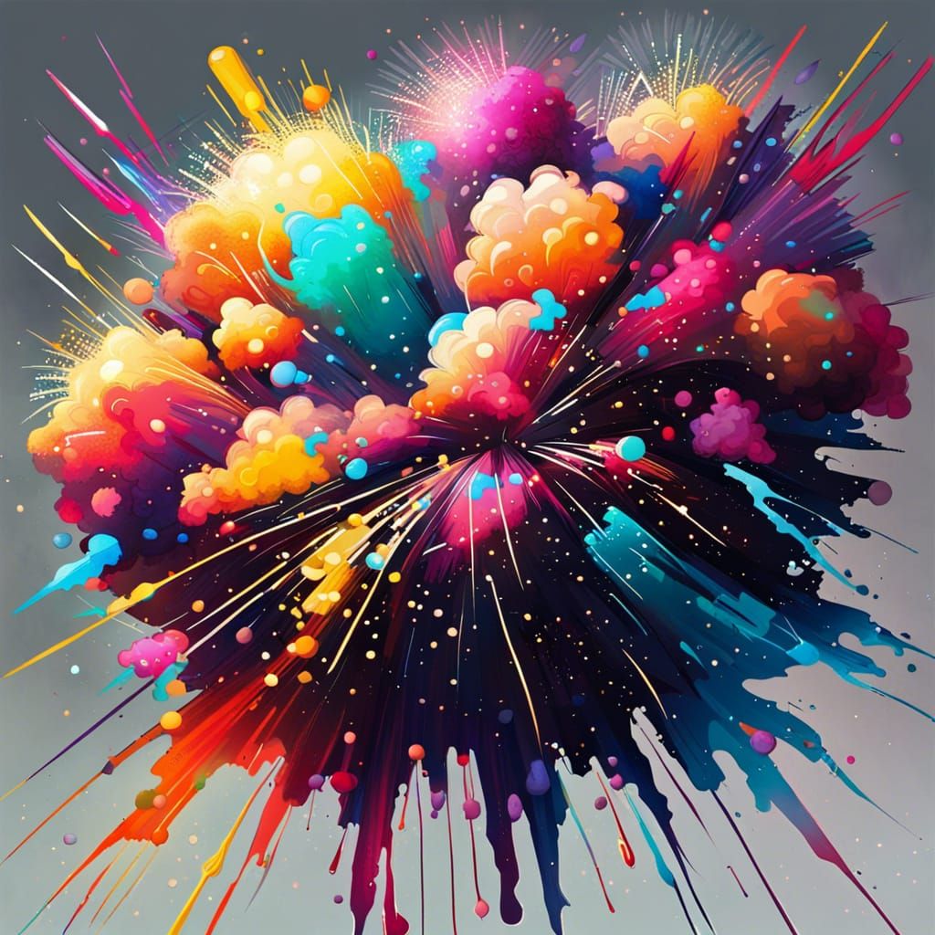 Fireworks in Night Sky as Graffiti Art