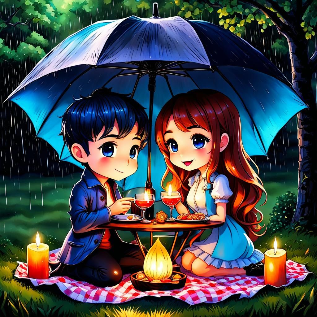 Chibi Couple 🌃🌌🕯🍽🕯🔮🌠🌟⭐☔🌈candlelight dinner , candle...