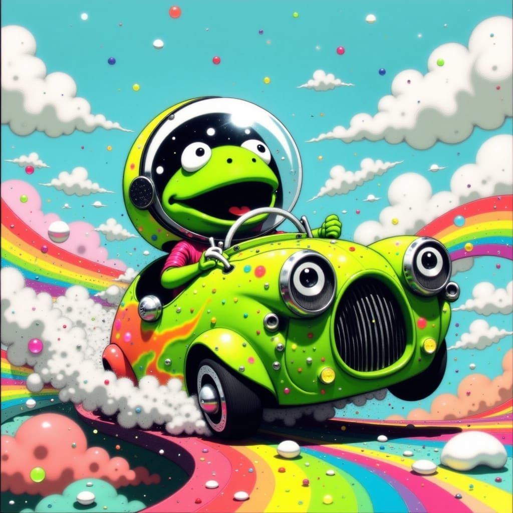 Kermit the Frog Races on Rainbow Road