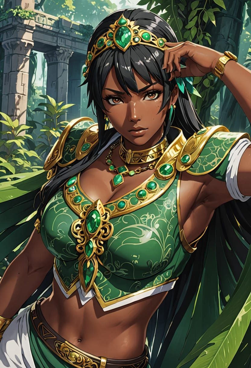 Majestic Mesoamerican Goddess in 3D Anime Style