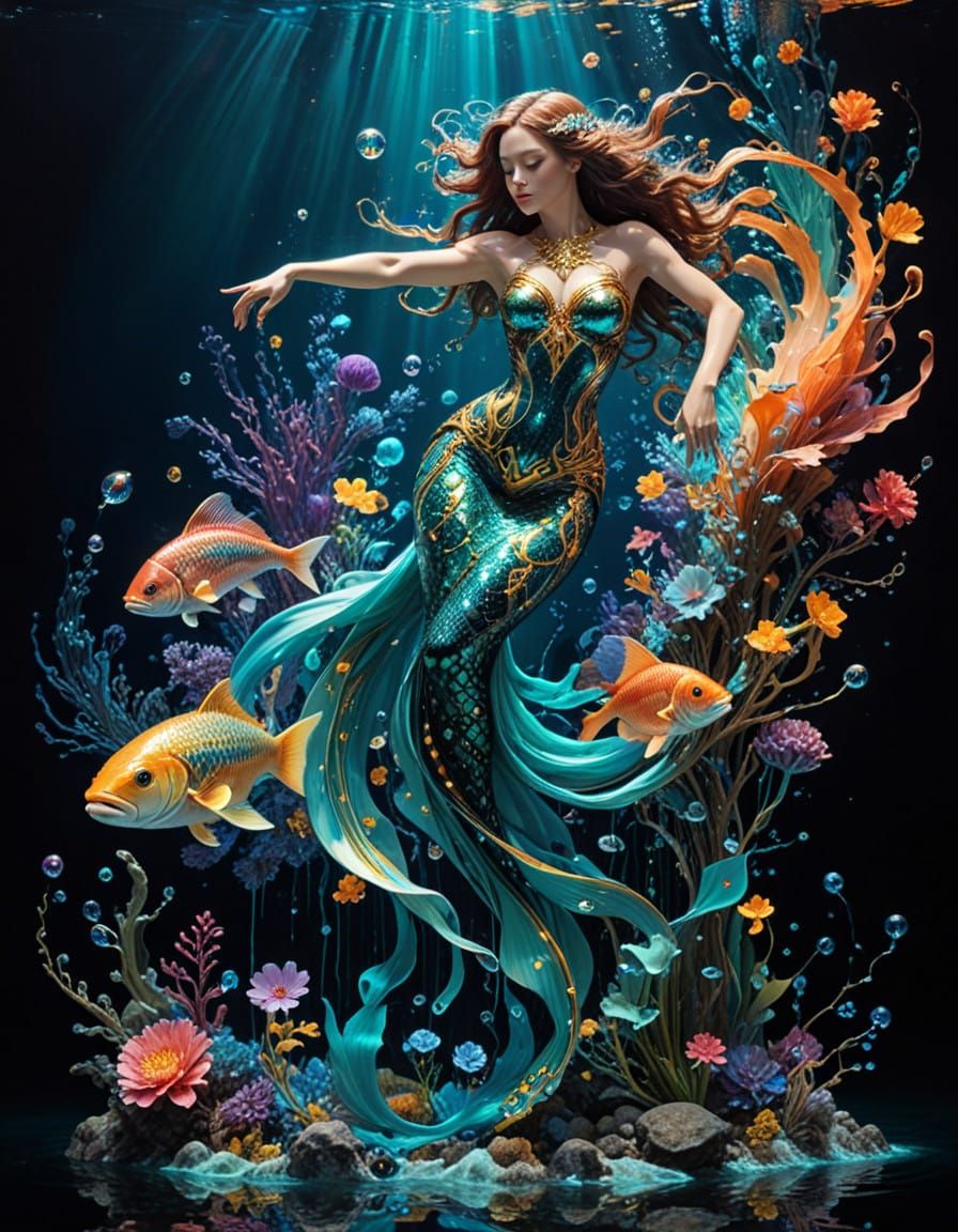 Ethereal Aquatic Goddess in Art Nouveau Style