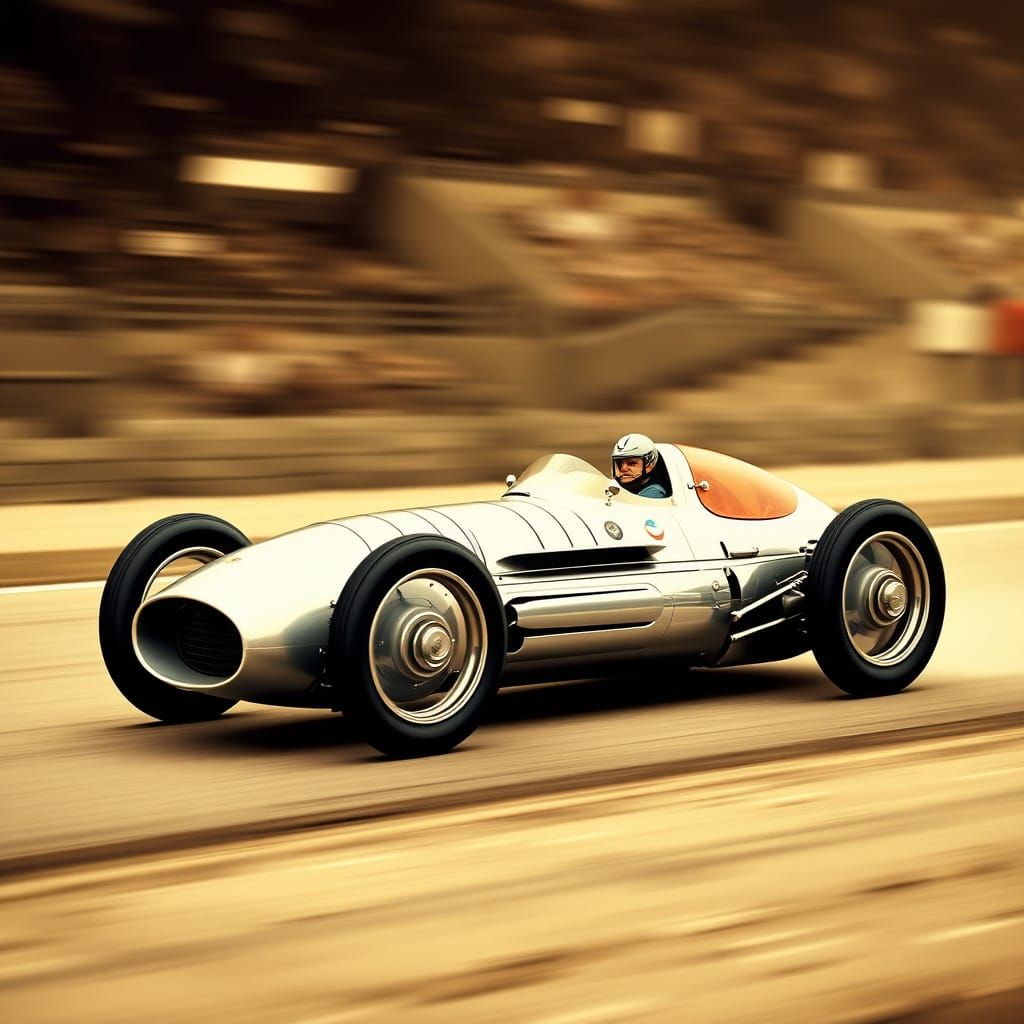 1930s Grand Prix Race Car in Sepia Photograph Style