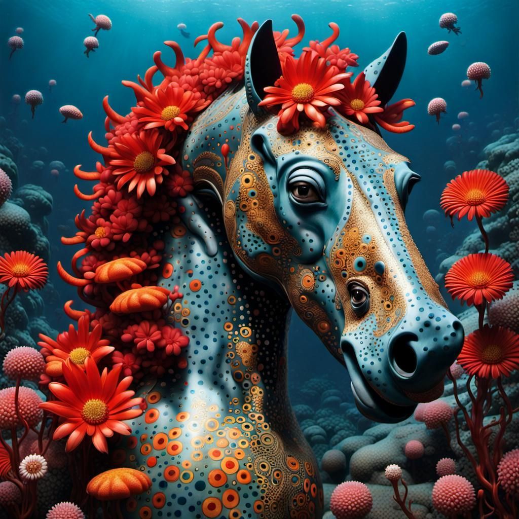 Surreal Ellipsoid Horse with Sea Flowers