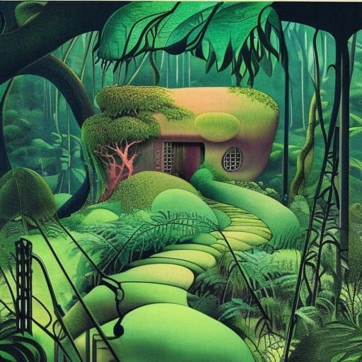 Enchanted Jungle Cottage in Ghibli Style