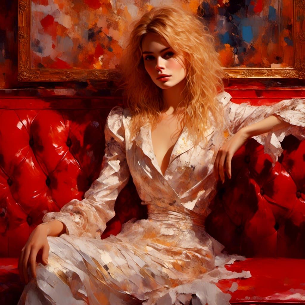 Gorgeous Woman in Chic Bar: Baroque Impasto Oil Painting