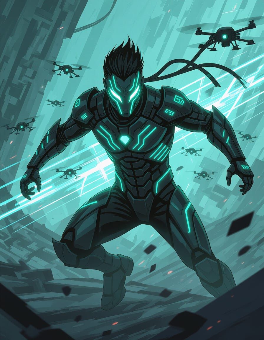 Cyber Wraith's High-Speed Attack in Teal and Blue Style