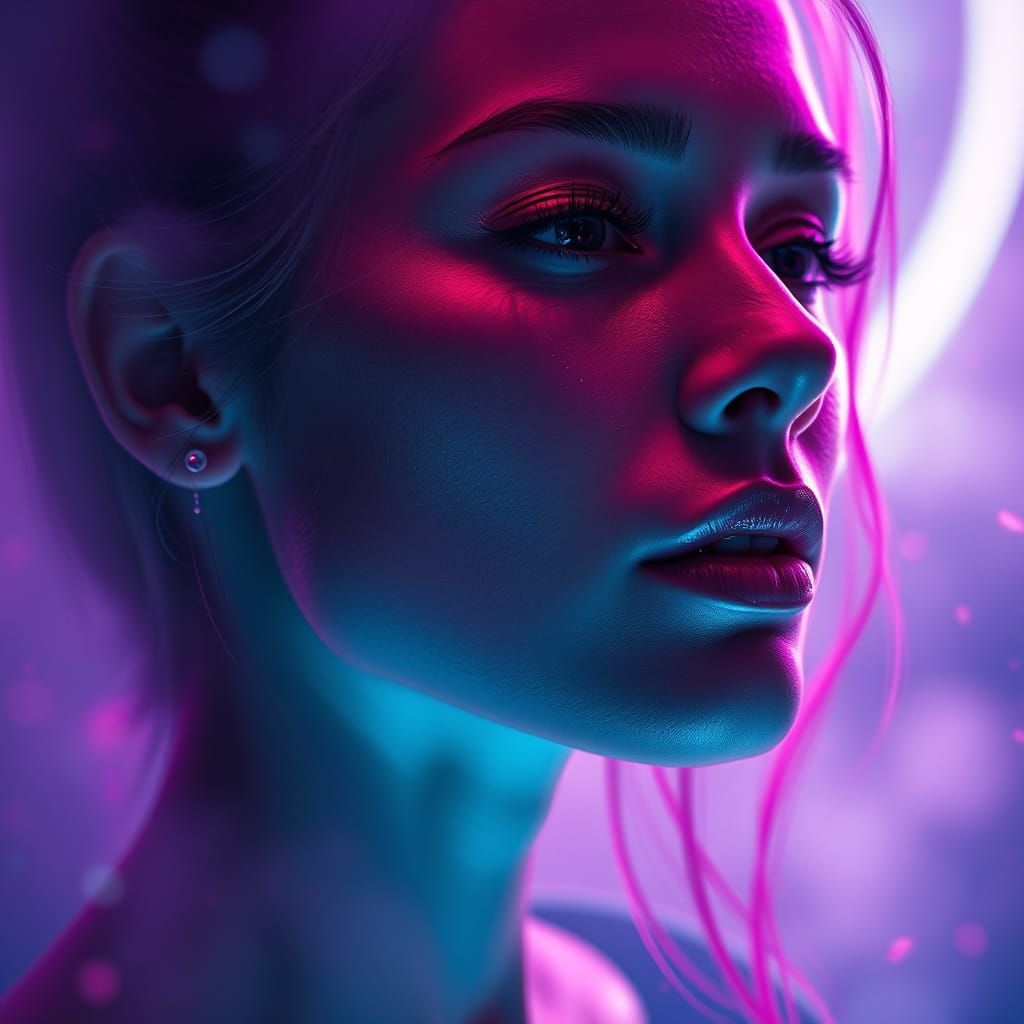 Ethereal Woman's Portrait with Neon Accents