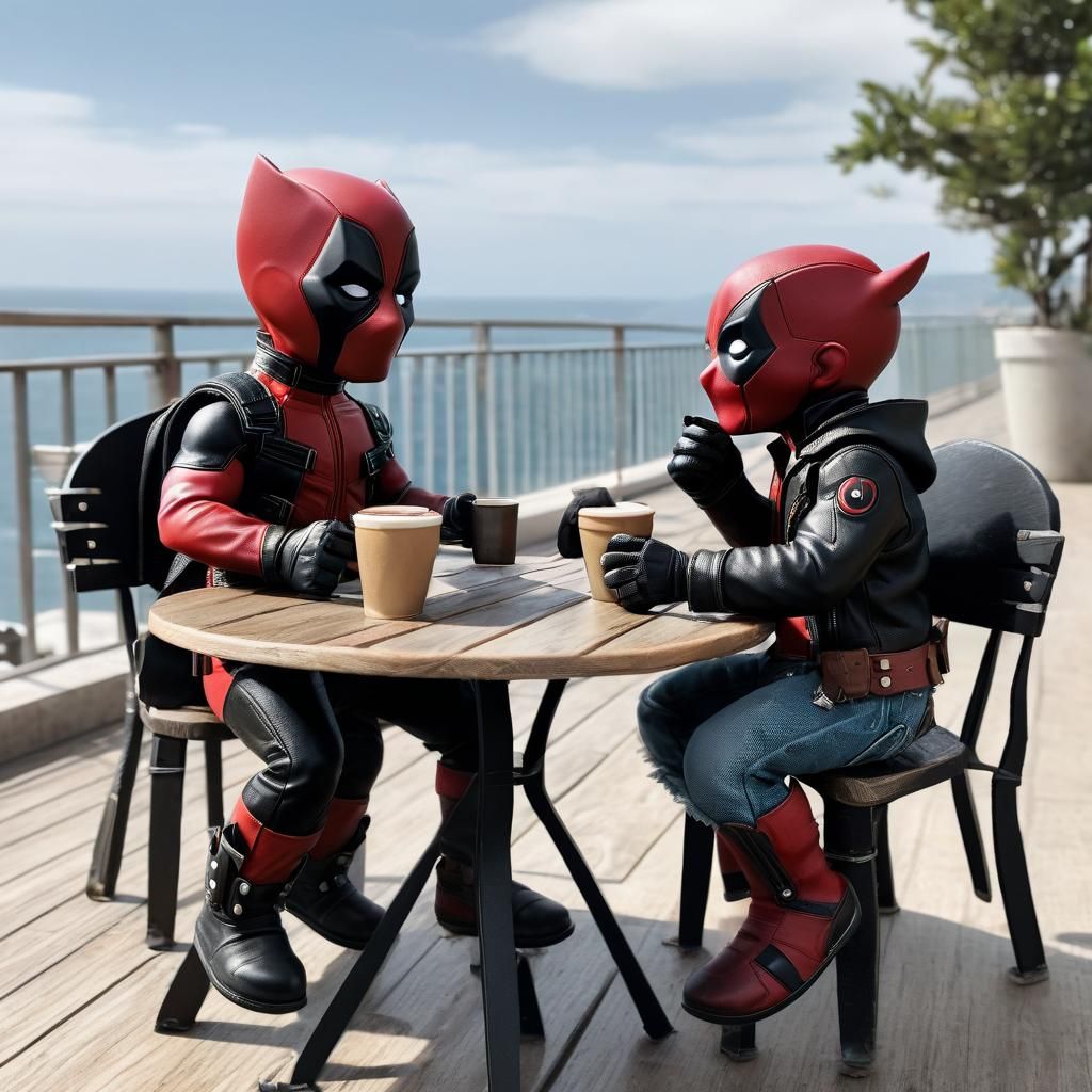 Deadpool and Wolverine as Babies at Café
