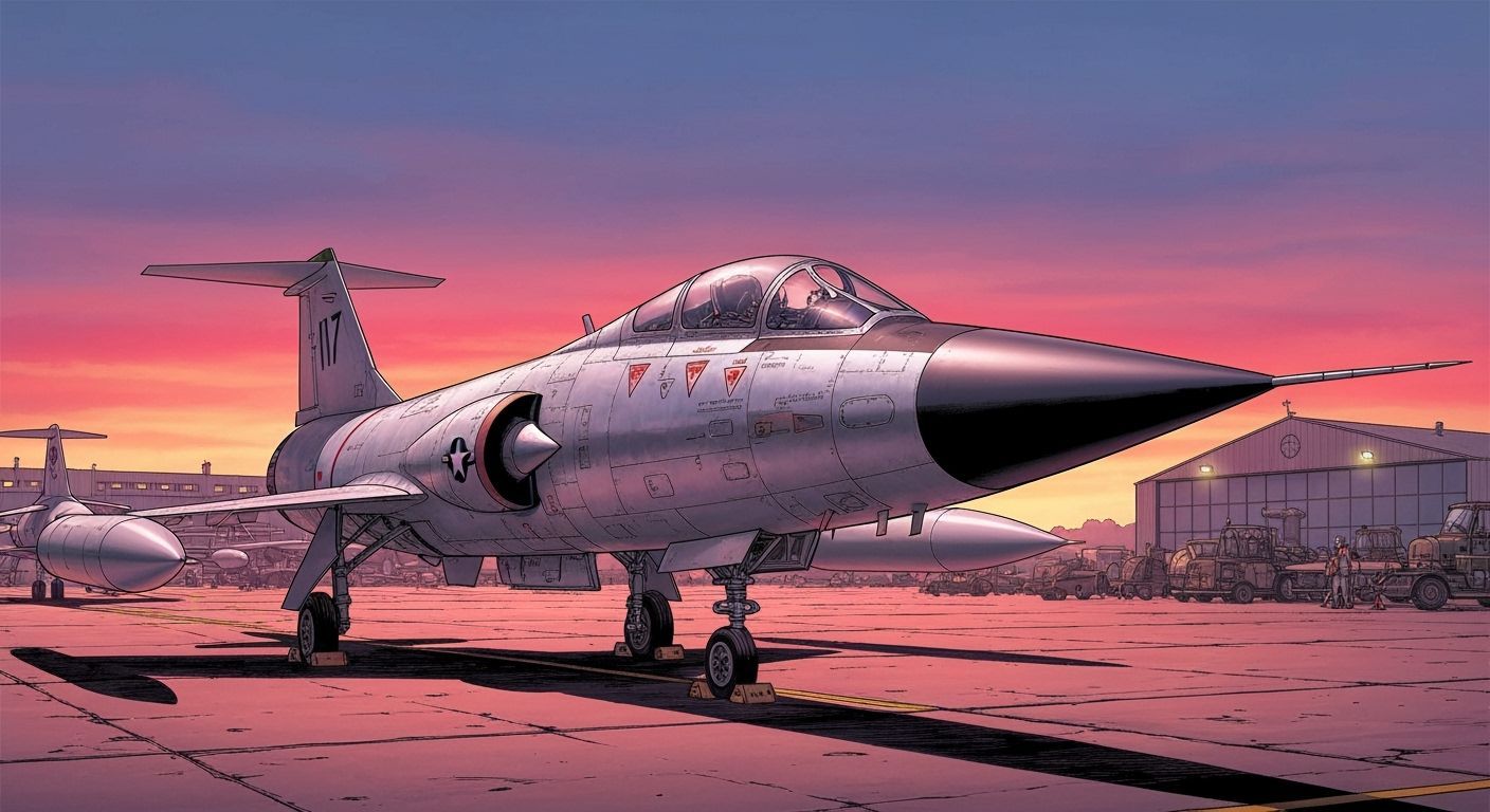 Starfighter Jet at Twilight in Comic Book Style