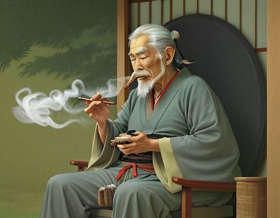 Wise Sage Smoking Pipe in Japanese Art Style