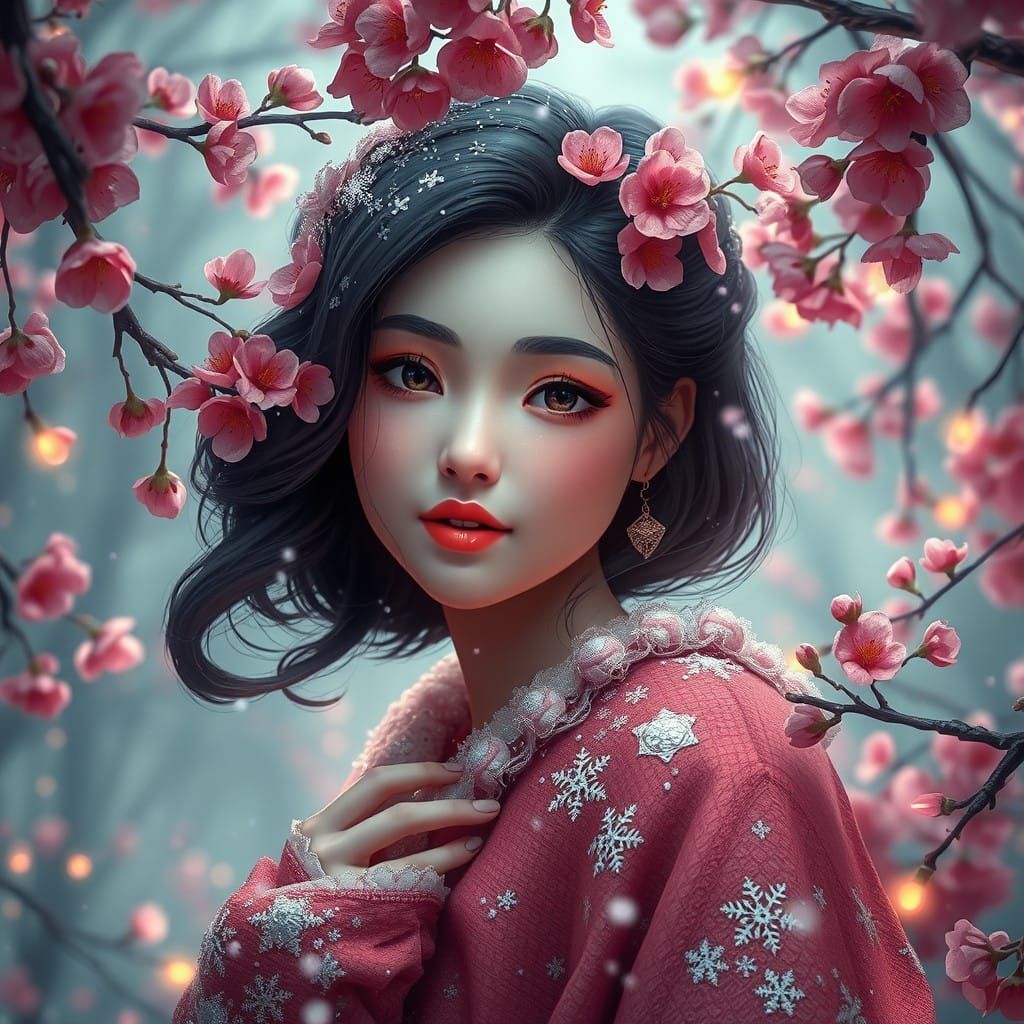 Enchanted Sakura Blossom in a Snowy Wonderland