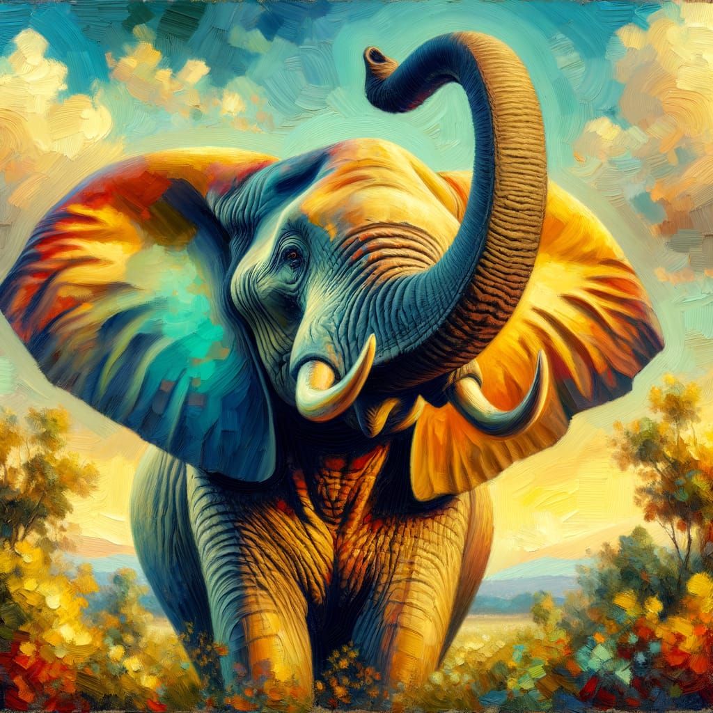 Realistic Oil Painting of an Elephant in Victorian Style