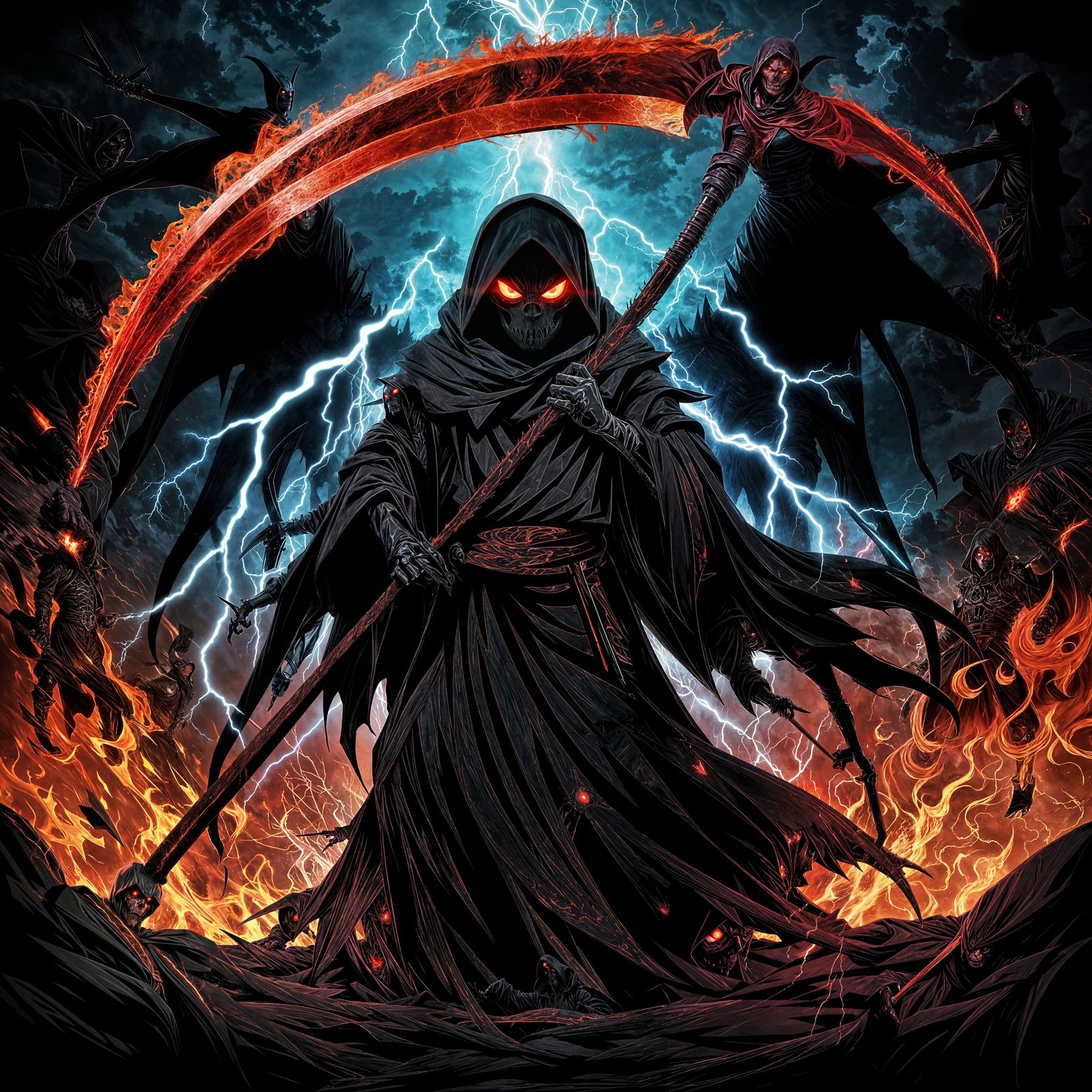 Grim Reaper in Ferocious Storm: Cel-Shaded Anime Art