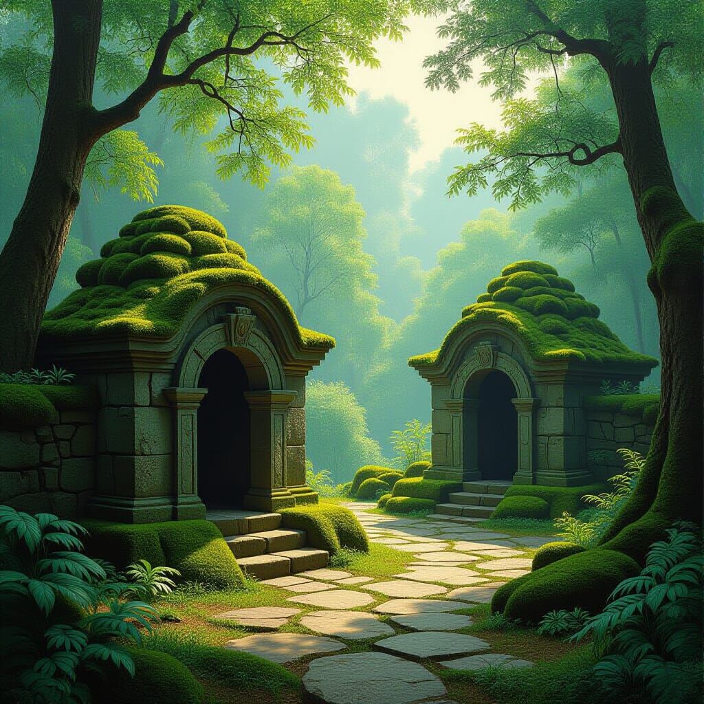 Mystical Stone Enclosures in Landscape Painting Style