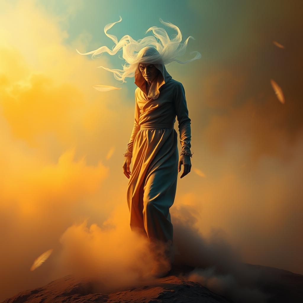 Mysterious Figure in a Dreamlike Surrealist Landscape