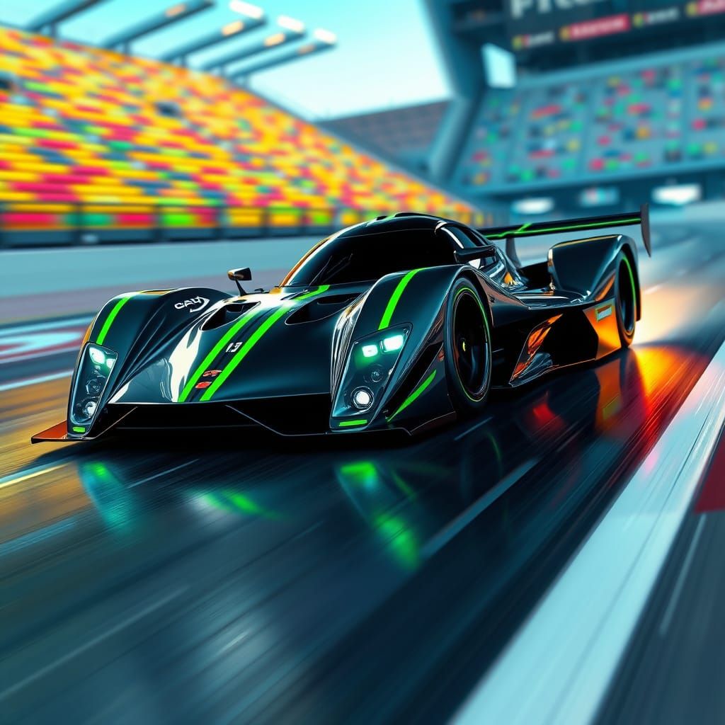 Sleek Race Car with Neon Stripes in Cyberpunk Style