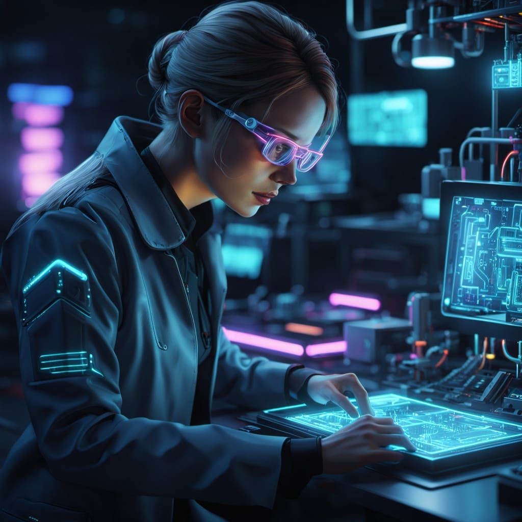 Futuristic Lab Scene in Vibrant Digital Art