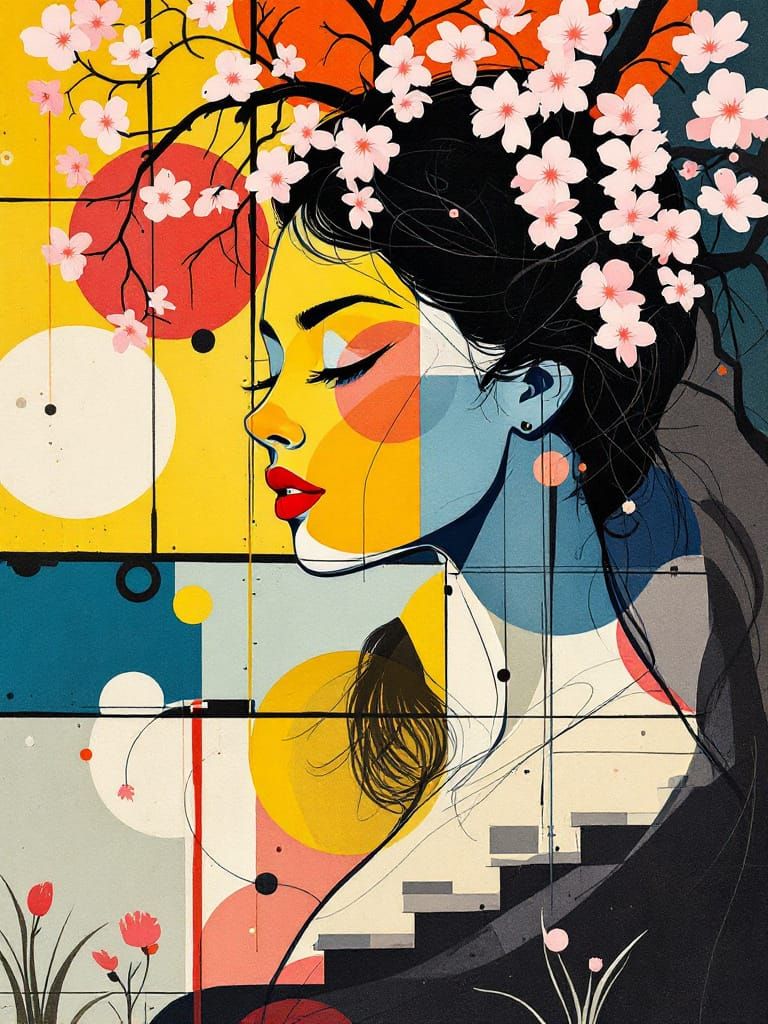 Abstract Figure Study with Garden Scene