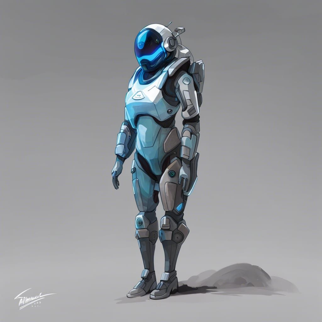 Futuristic Exosuit Concept Art: Whimsical Game Blueprint