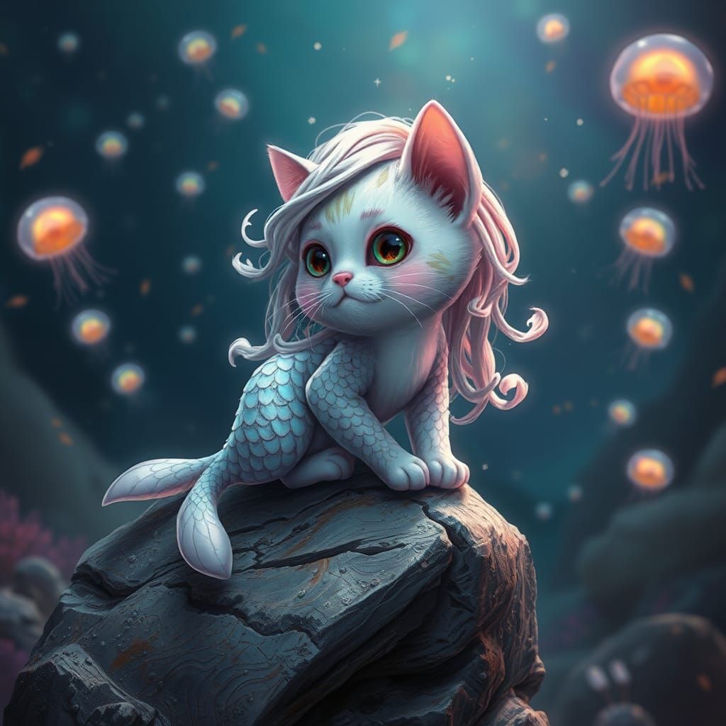 Whimsical Mermaid Cat in Fantasy Concept Art