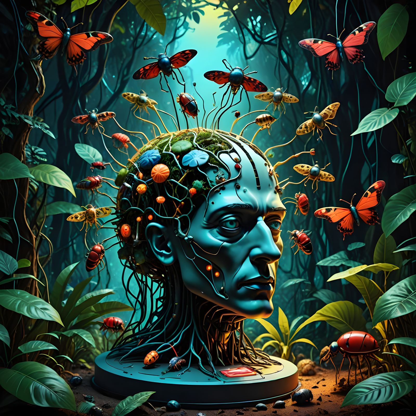 Surreal Open Brain Jungle in Salvador Dali Style