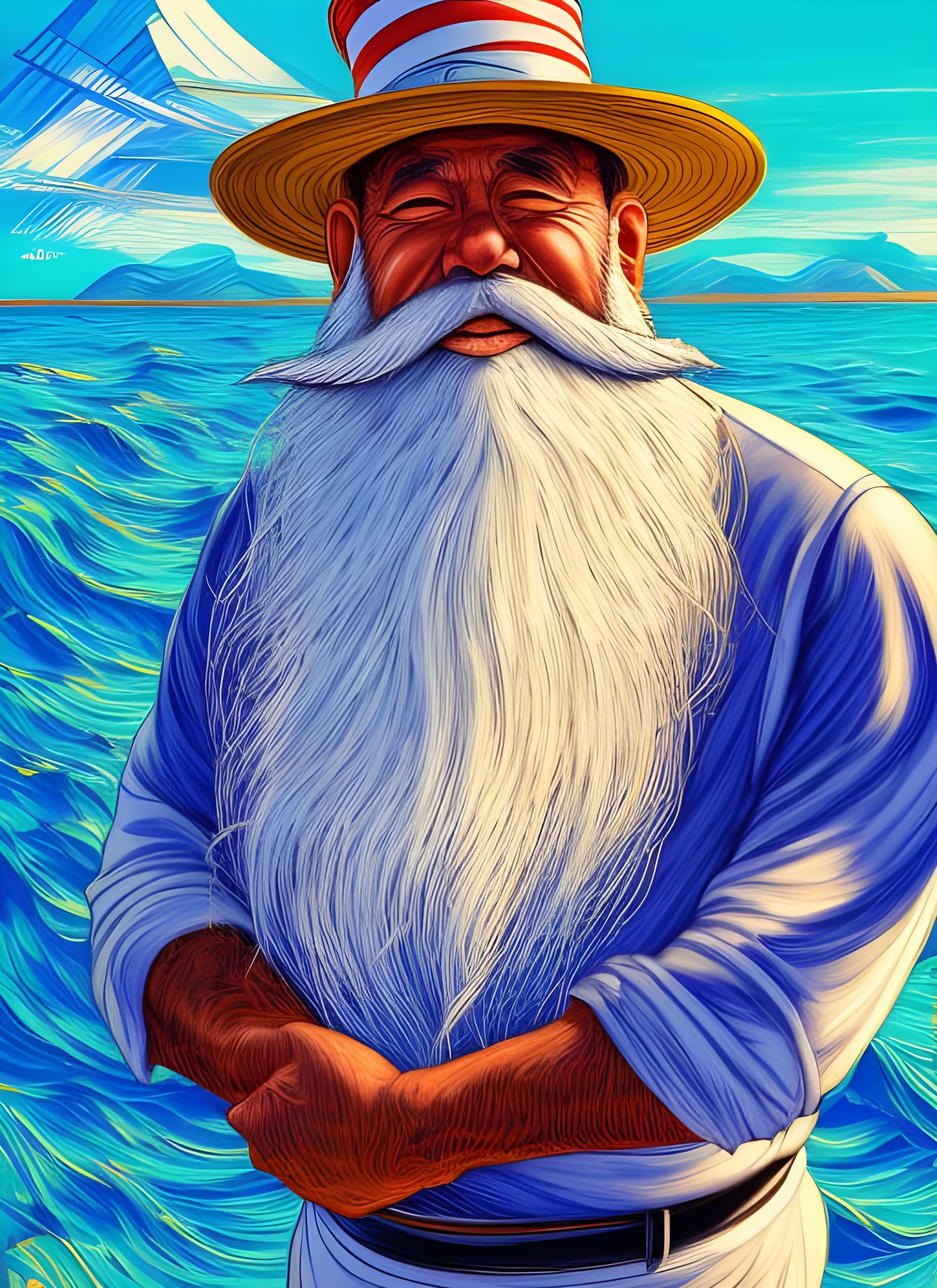 Fisherman Portrait in Japanese Art Style