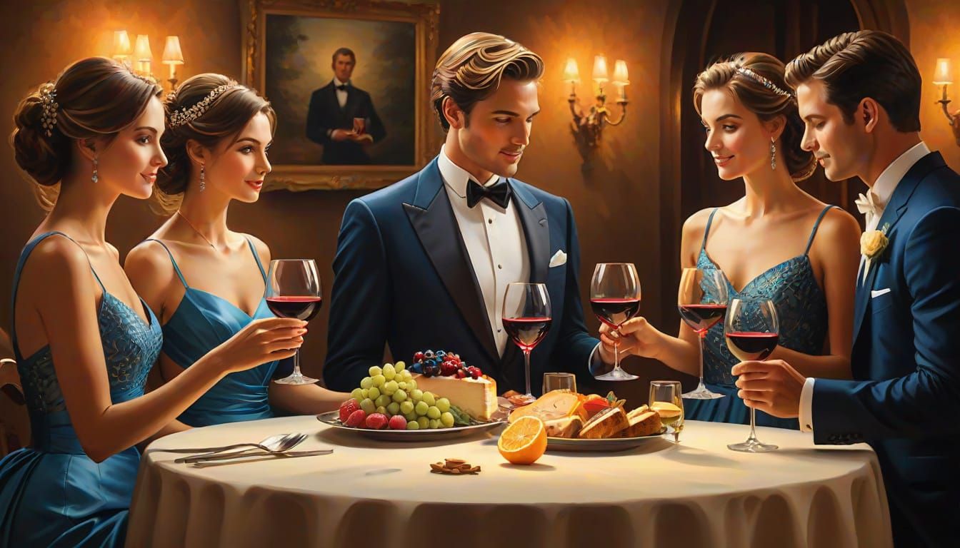 Formal Gathering in Warm, Golden Light