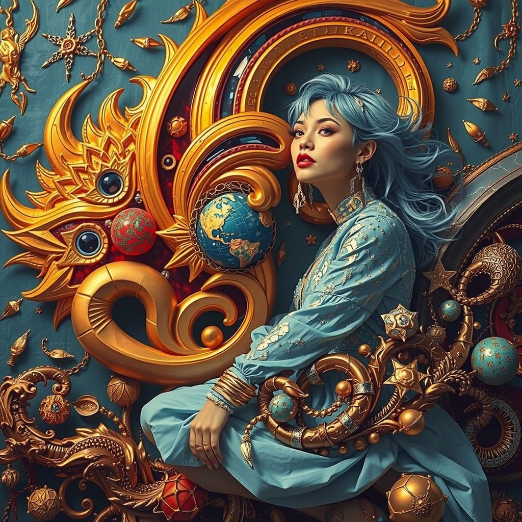 Vibrant Woman in a Luxurious, Surreal Environment