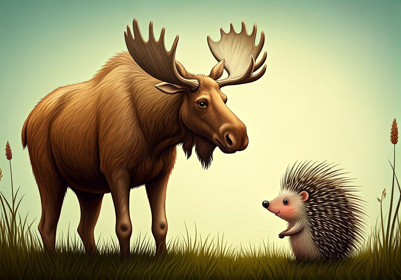 Moose and Porcupine Best Friends in Nature
